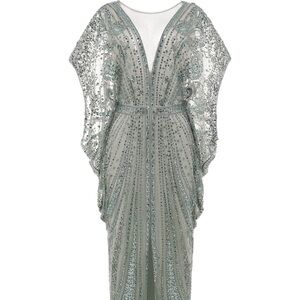 BABEYOND batwing sleeve sequin evening gown